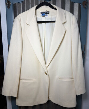 VTG SAVANNAH Cream Ivory Wool Blazer Jacket 12 Off White Gold Button Academia